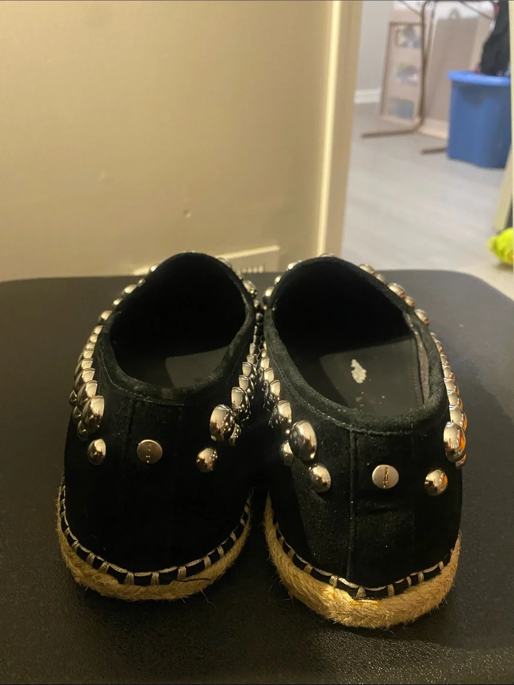 B Brian Atwood Eli black suade Espadrilles flats shoes w/studs 8.5